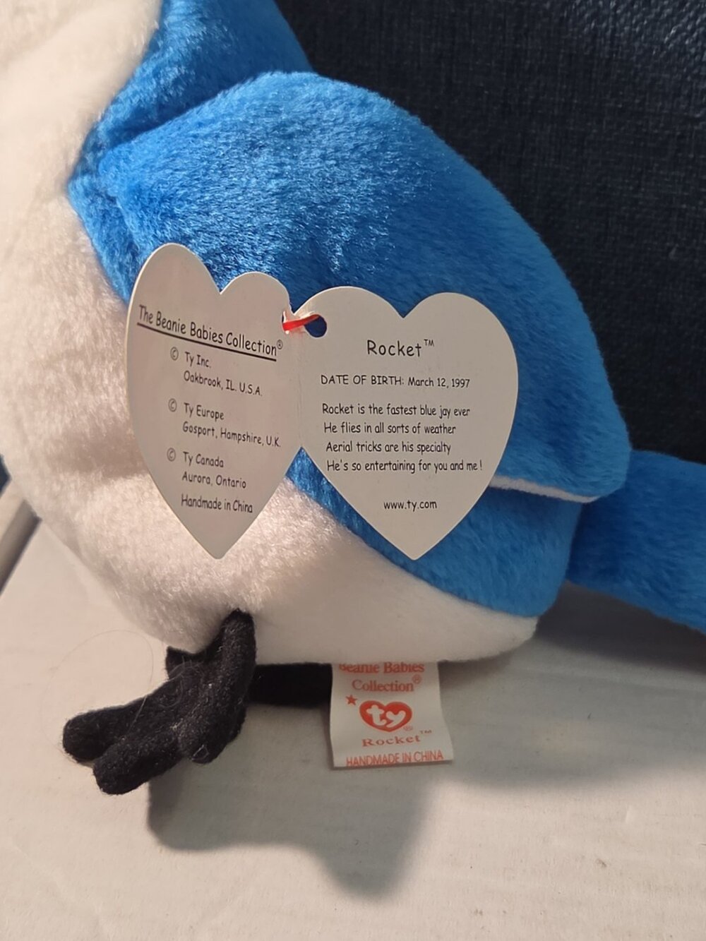 Ty Beanie Baby Rocket the Blue Jay Set Standard & Teenie Beanie 1998 NWT Bird - Picture 9 of 16
